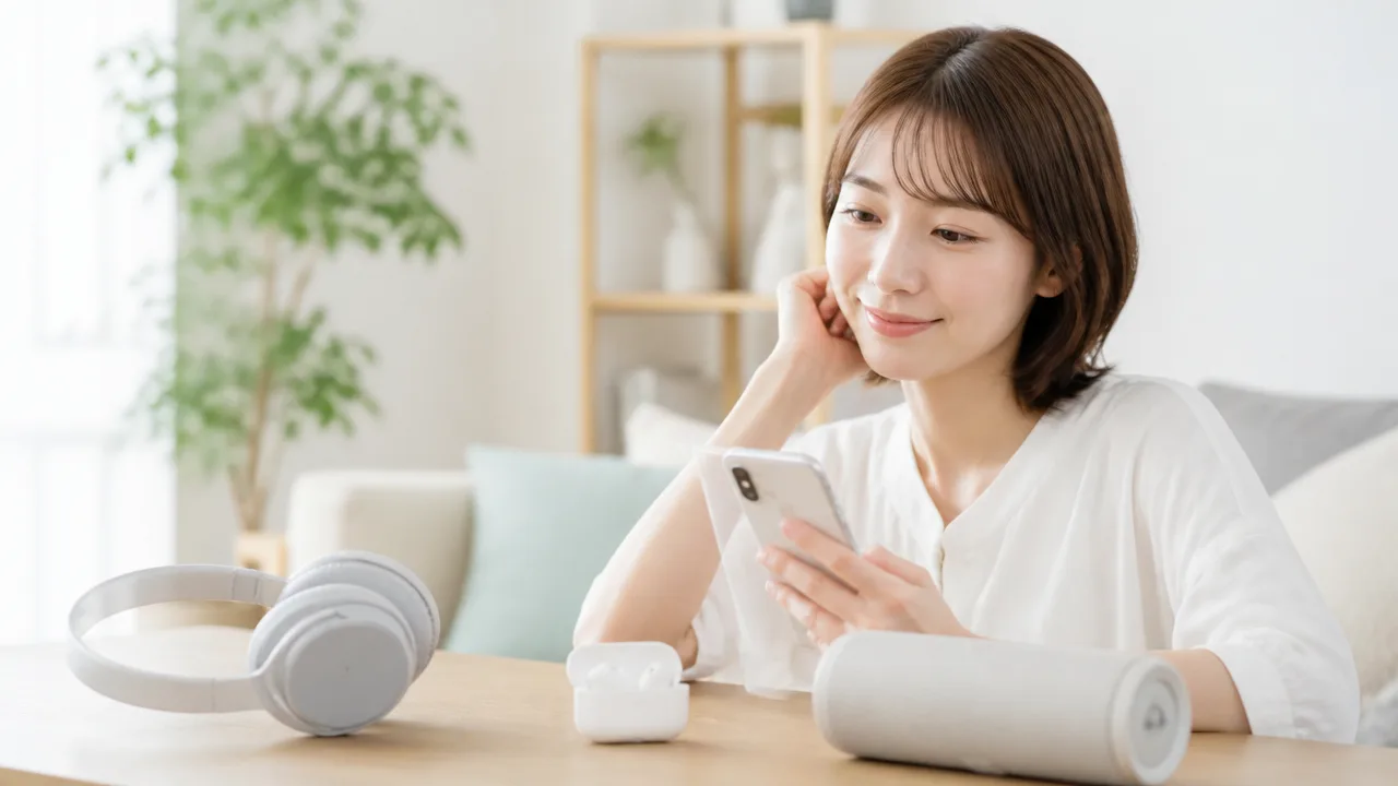 スマホとワイヤレスイヤホンを使う人