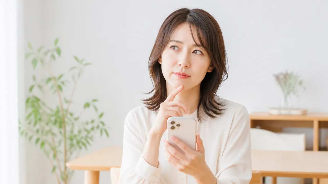 スマホを手に友だちとの連絡について考える人