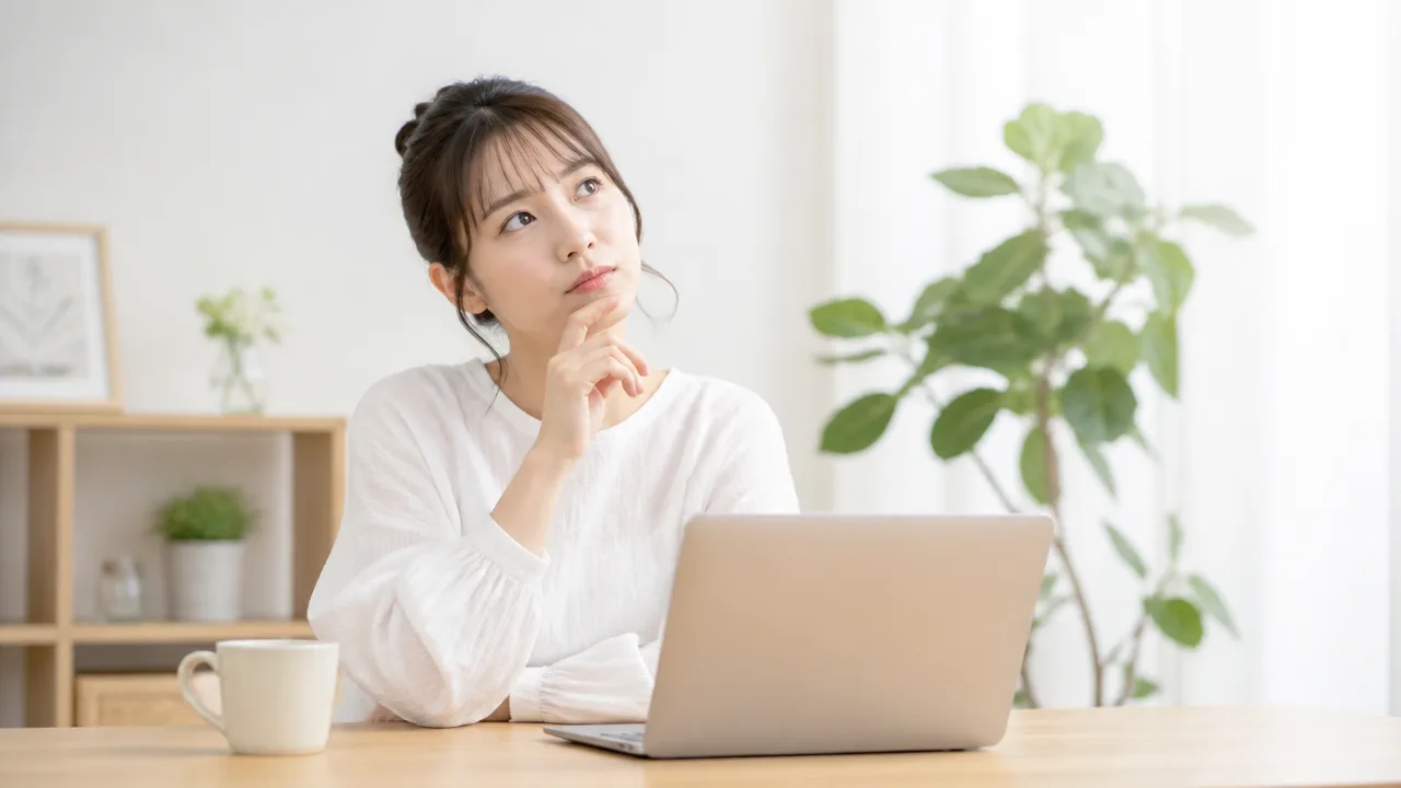 パソコンの前で電源操作について考える人