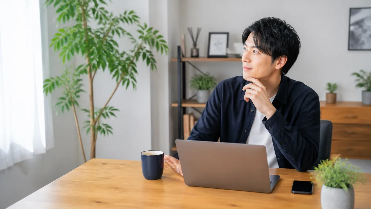自宅の机で仕事の進め方を考える人のイメージ