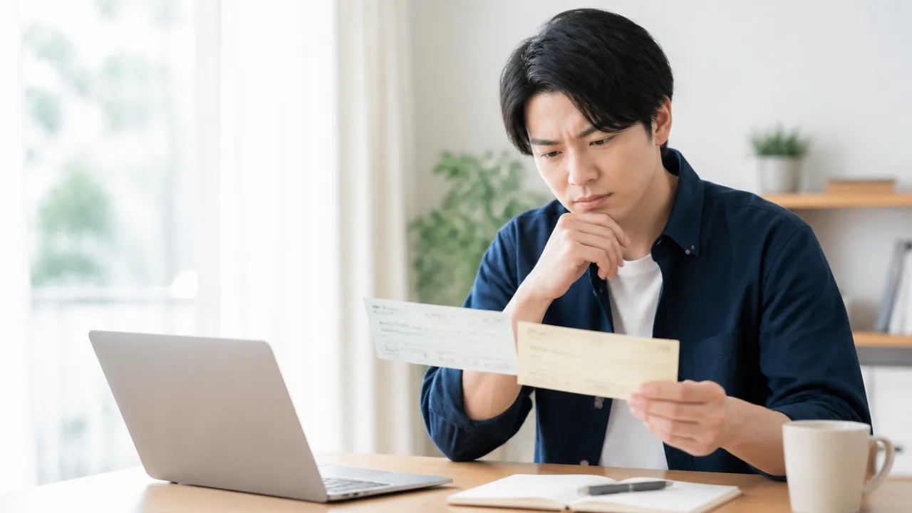 色の違う紙を手に、支払い方法を考える人のイメージ