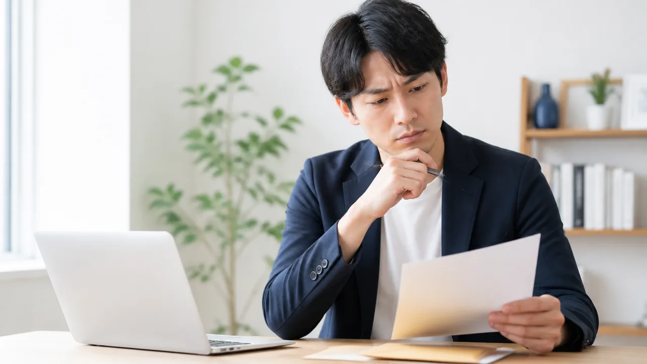 封筒を手に宛名を考える人のイメージ