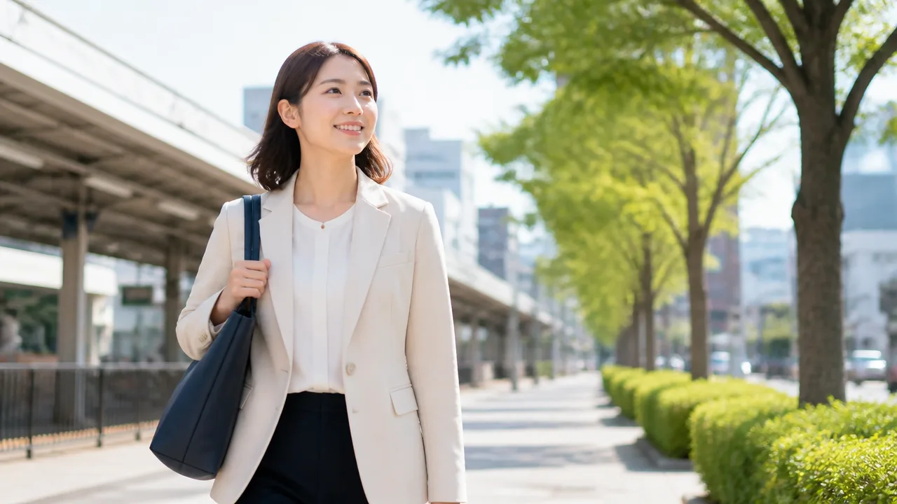 駅の近くを歩いて通勤する人のイメージ