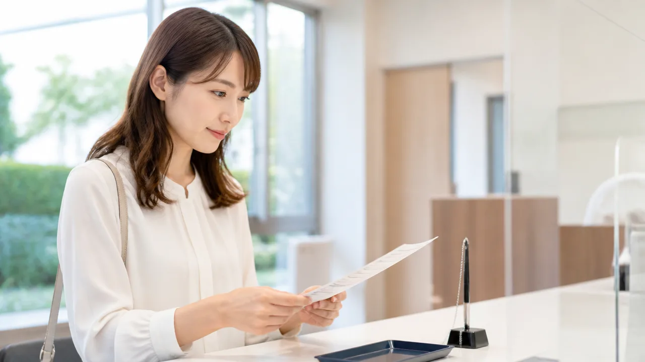 窓口で手続きの書類を確かめる人のイメージ