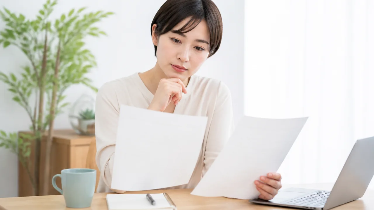 二枚の書類を見比べながら、働く条件を考える人のイメージ