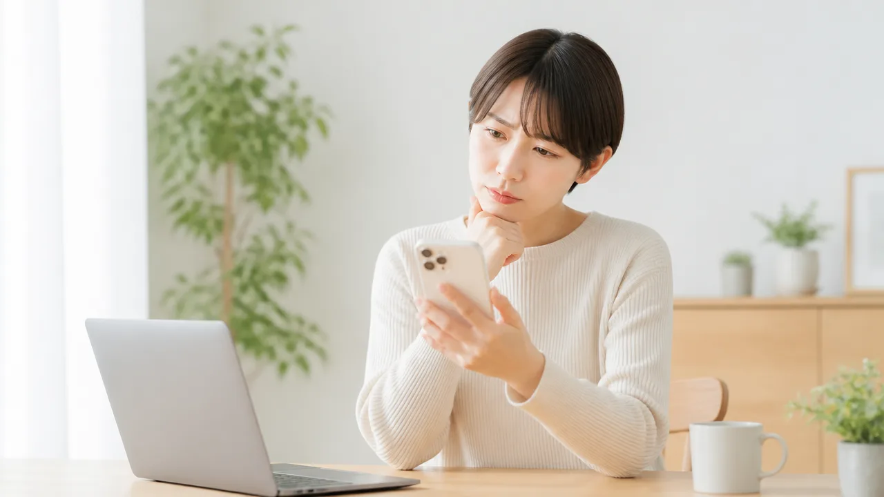 パソコンでのログイン中にスマートフォンを確認する人のイメージ