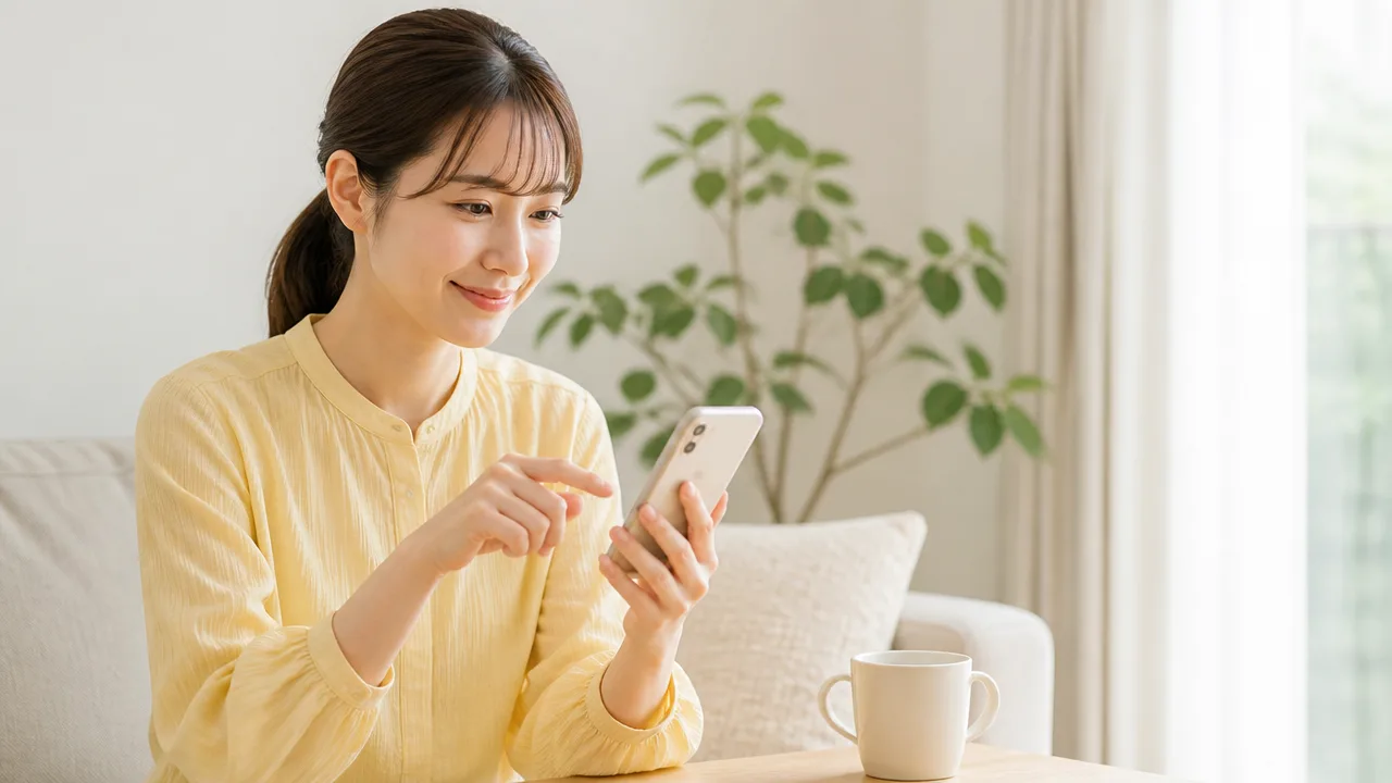 スマートフォンを操作してページを共有する人のイメージ