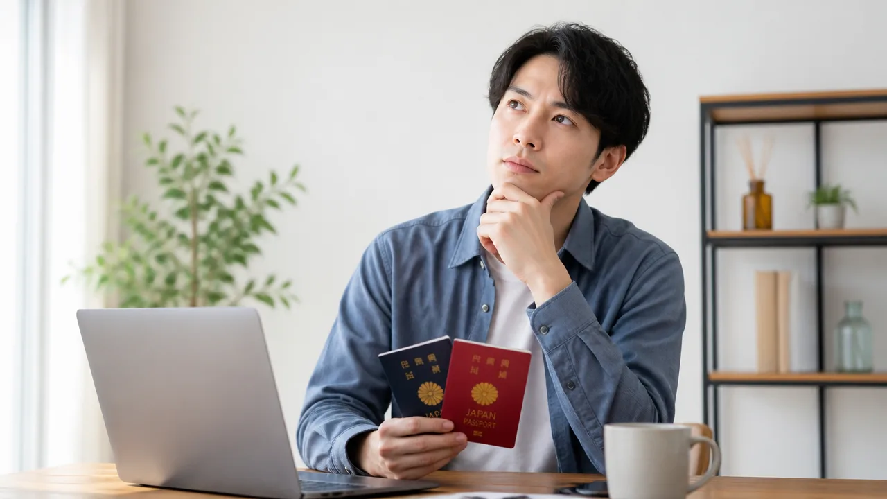 パスポートを手に申請方法を考える人のイメージ