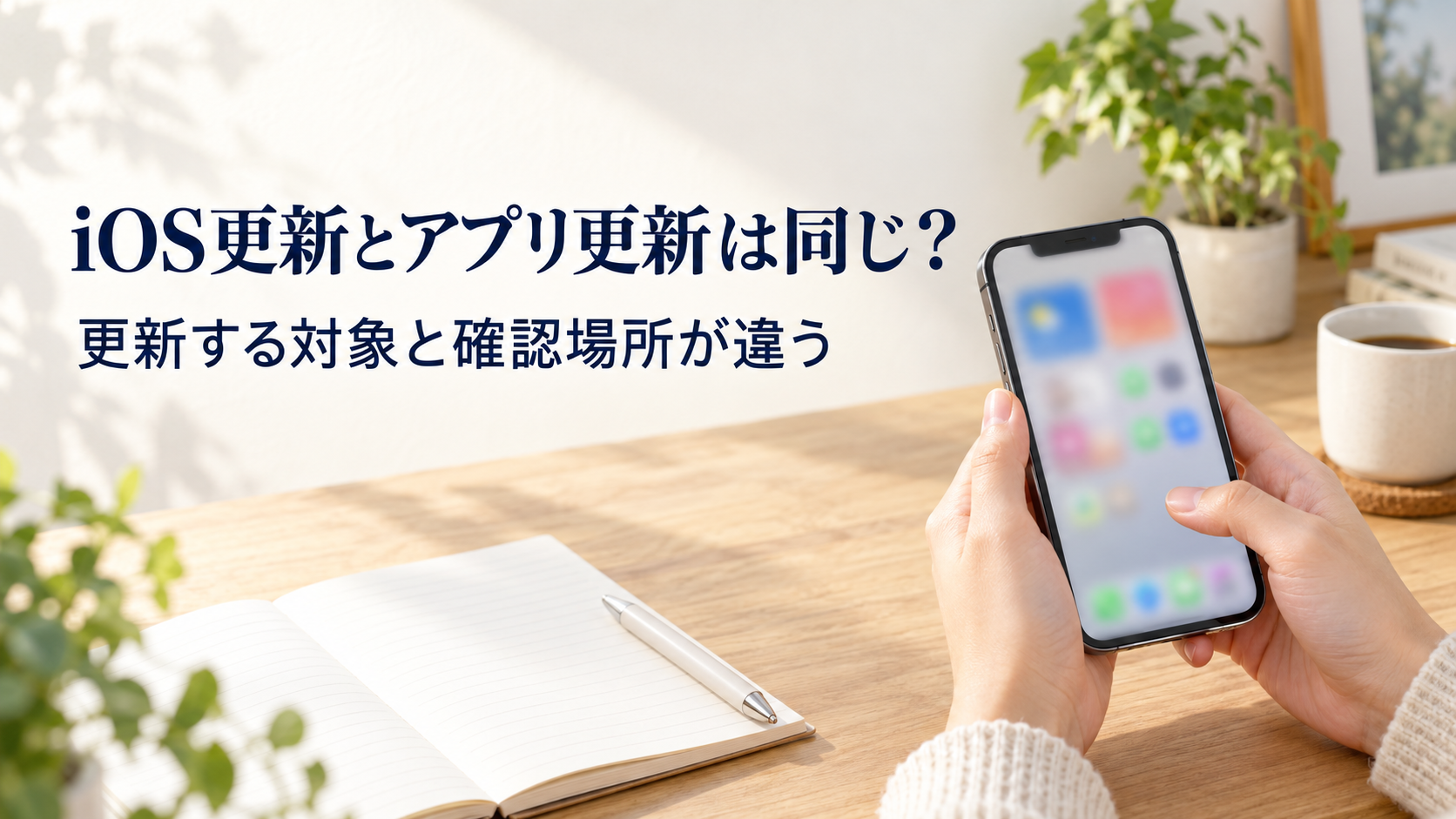 iOS更新とアプリ更新の違いを考えるスマートフォンのイメージ